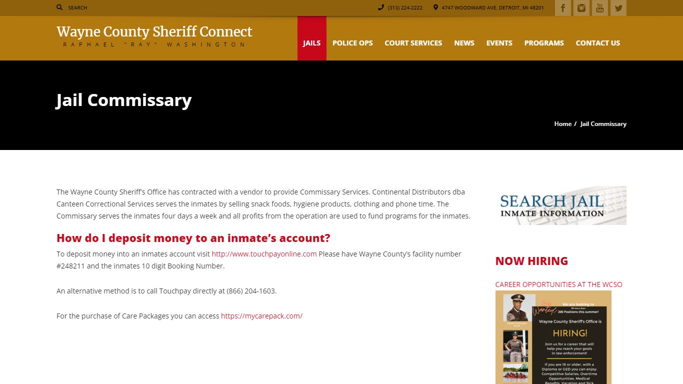 Jail Commissary | Sheriff Connect – Wayne County Michigan